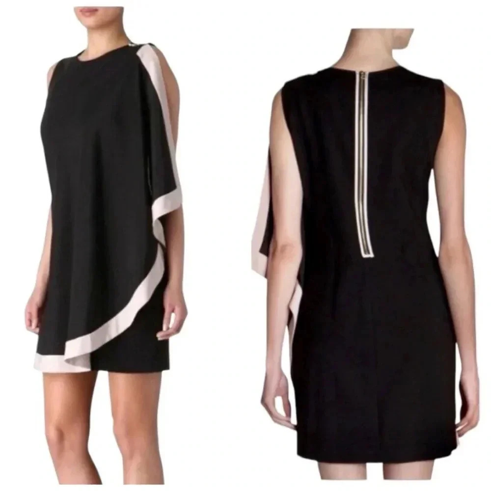 TED BAKER | Black Bolty Side Draped Asymmetric Sheath Dress Size UK 2 (US 6)